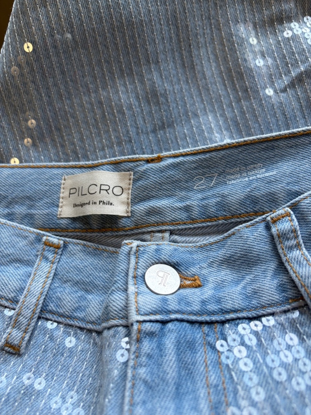 Anthropologie Pilcro Sequin Skater High Rise Wide Leg Jeans Sparkle Sz 27 NEW - Picture 13 of 15